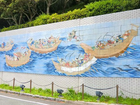 八艘飛びを描いた和布刈公園の壁画／Wikipediaより引用
