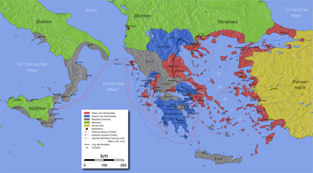 古代ギリシア全土に広がったペロポネソス戦争／Wikipediaより引用